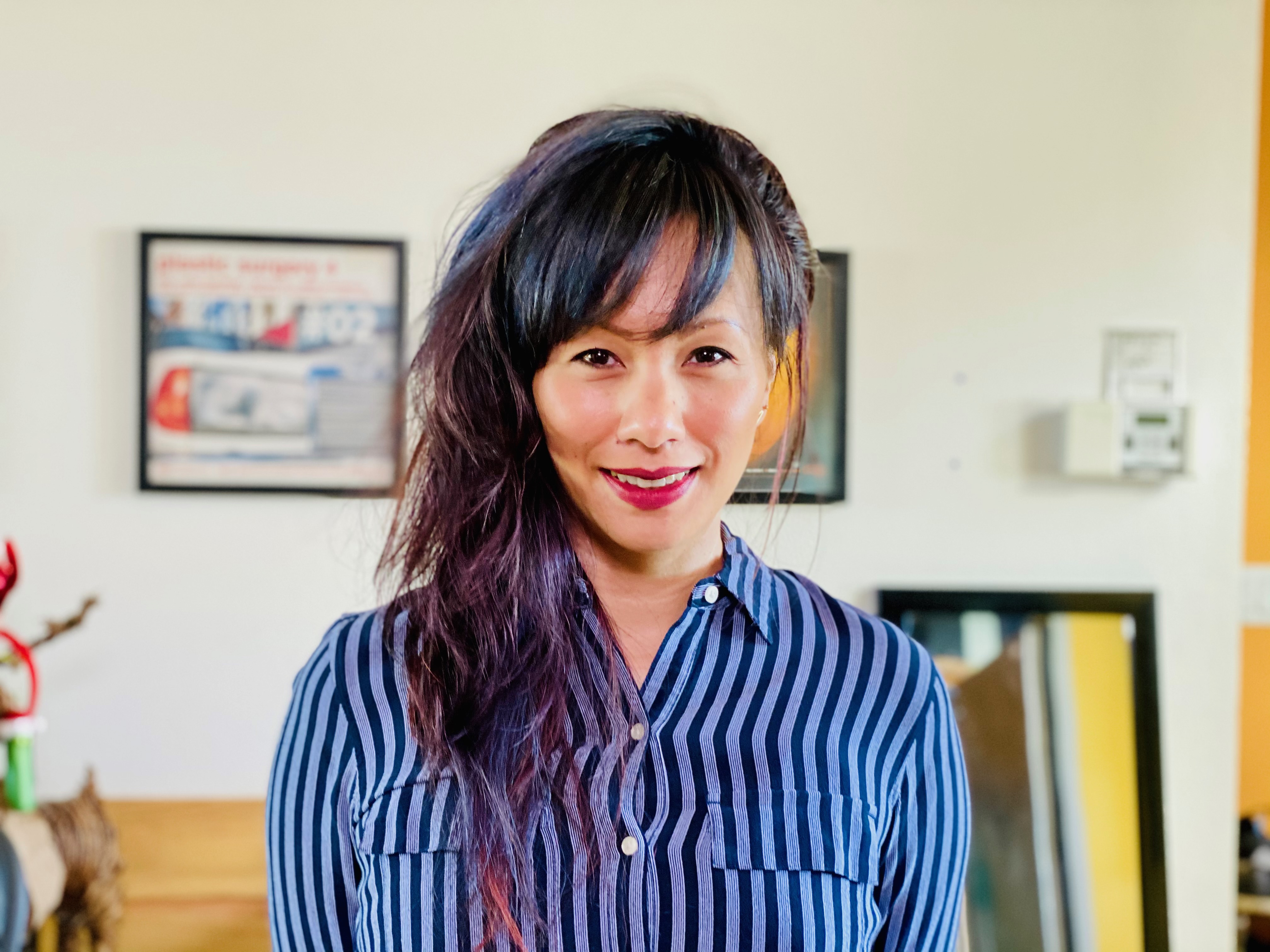 Janice Yerrington wearing a blue striped shirt
